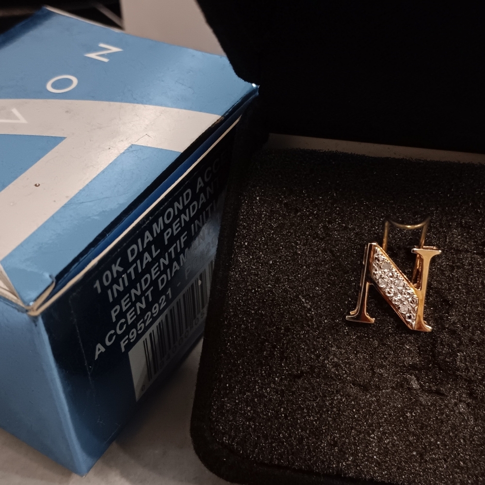 10K gold Necklace Pendant Diamonds Monogram Initial Letter N Solid real 10kt